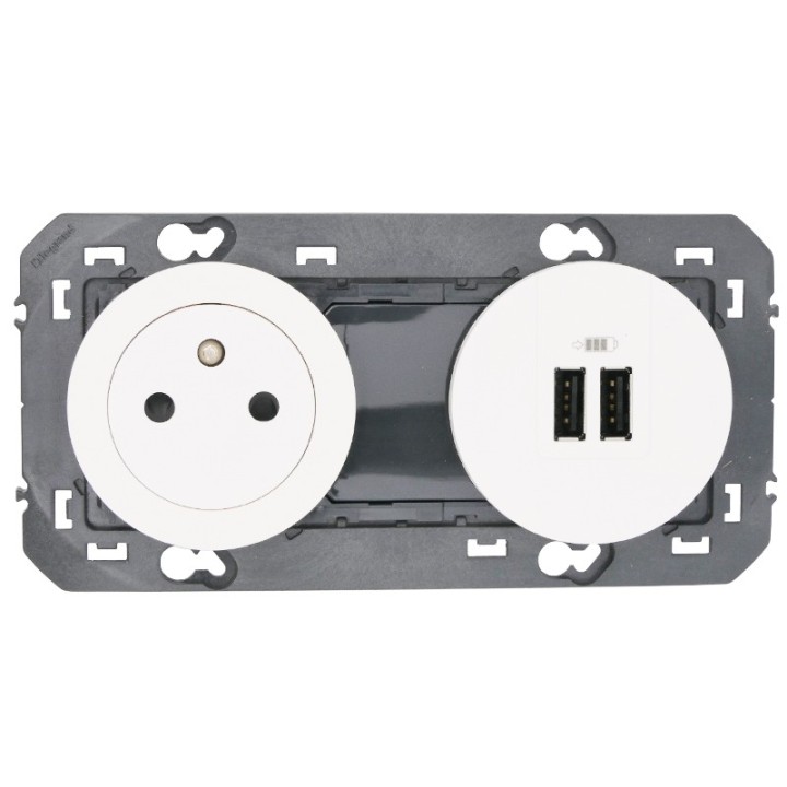 Legrand - Prise de courant 2P+T Surface + module de charge 2 USB TypeA dooxie 3A précâblés finition blanc - Réf : 600342