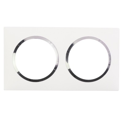 Legrand - Plaque carrée dooxie 2 postes finition blanc avec bague effet chrome - Réf : 600842