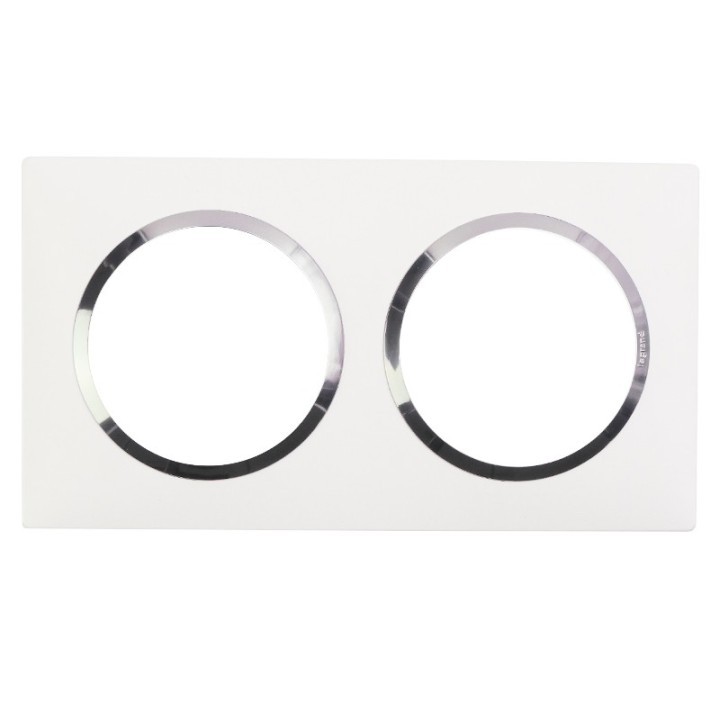Legrand - Plaque carrée dooxie 2 postes finition blanc avec bague effet chrome - Réf : 600842