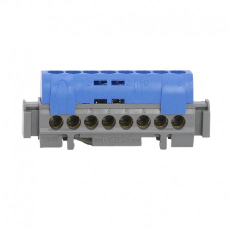 Legrand - Bornier de répartition IP 2X - neutre - 8 connexions 1,5 à 16 mm² -bleu- L 75 mm - Réf : 004842