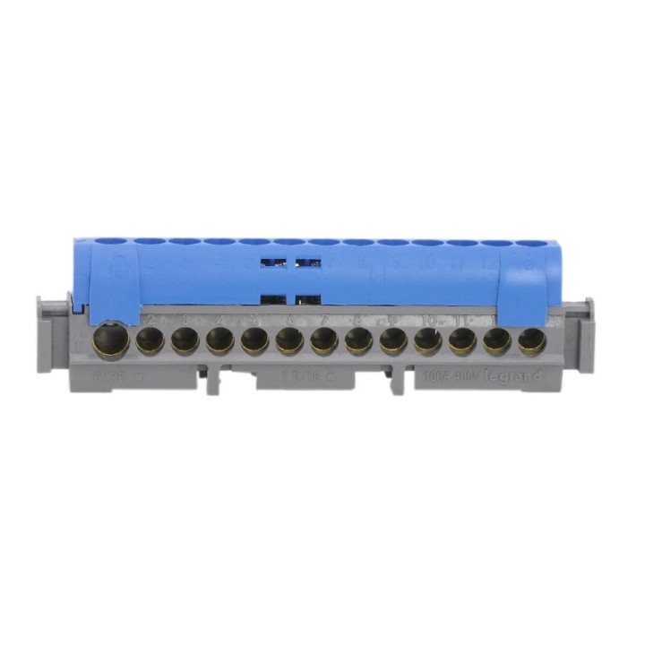 Legrand - Bornier de répartition IP 2X - neutre - 1 connexion 6 à 25 mm² - bleu - L 113 mm - Réf : 04844