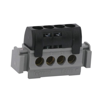 Legrand - Bornier de répartition IP 2X - phase - 4 connexions 1,5 à 16 mm²- noir- L 47 mm - Réf : 004850