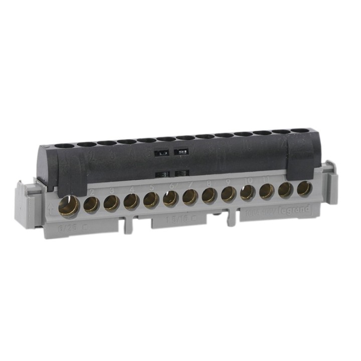 Legrand - Bornier de répartition IP 2X - Phase - 1 connexion 6 à 25 mm² - noir - L 113 mm - Réf : 04854