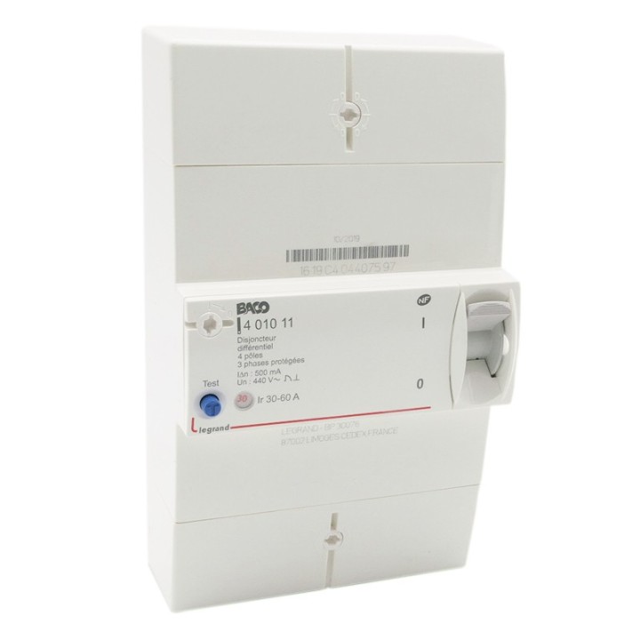 Legrand - Disjoncteur de branchement Enedis - différentiel 500 mA instantané - 60 A - Réf : 401011