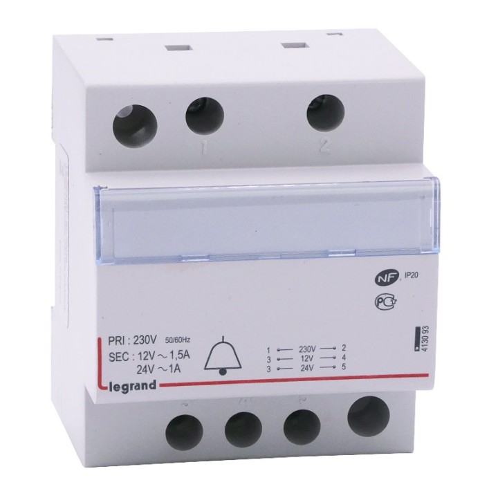 Legrand - Transformateur Sonnerie 230 / 24-12 V Modulaire - Réf : 413093