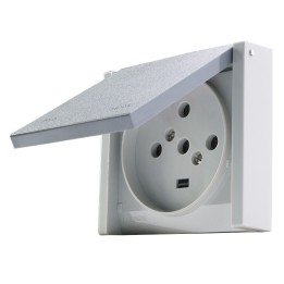 Legrand -Prise de courant 3P+N+T 20A à fixer sur boîte Ø67mm Plexo complet IP44 encastré - gris - Réf : 055708