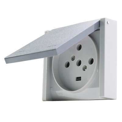 Legrand -Prise de courant 3P+N+T 20A à fixer sur boîte Ø67mm Plexo complet IP44 encastré - gris - Réf : 055708