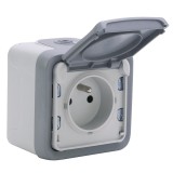 Legrand - Prise 2P+T avec éclips de protection 16A Plexo complet IP55 saillie - gris - Réf : 069731