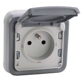 Legrand - Prise de courant 2P+T avec éclips de protection 16A Plexo complet IP55 encastré - gris- Réf : 069831
