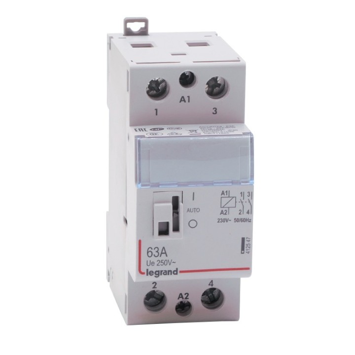Legrand - Contacteur de puissance bobine 230 V~ - 2P - 250 V~ - 63 A - 2F - 2 modules - Réf : 412547