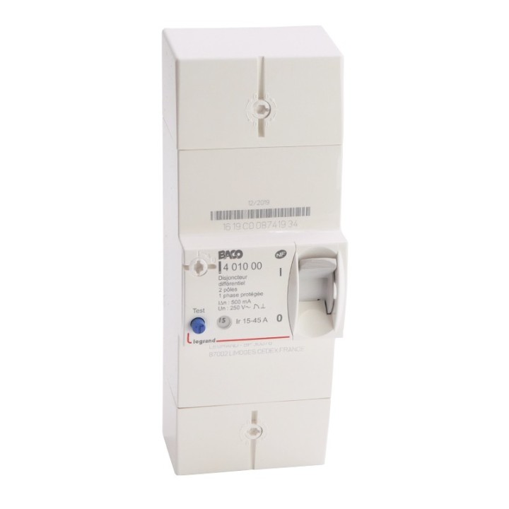 Legrand - Disjoncteur de branchement Enedis bipolaire différentiel 500mA instantané - 45A - Réf : 401000
