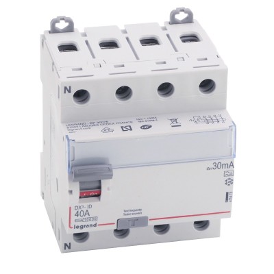 Legrand - Inter diff DX³-ID - vis/vis - 4P - 400V~ - 40A - type A - 30mA - départ bas - 4M - Réf : 411675