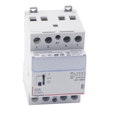 Legrand - Contacteur de puissance bobine 230 V~ - 4P - 250 V~ - 63 A - 4F - 3 modules - Réf : 412556
