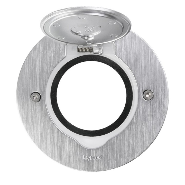 Legrand - Platine de sol ronde à équiper de mécanisme Mosaic 1 poste – inox brossé - Réf : 089701