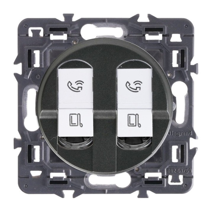 Legrand Céliane - Double Prise RJ45 Simple TV/Tel/Internet - Catégorie 6 - FTP - Ensemble Graphite à composer - Réf : ZG040G