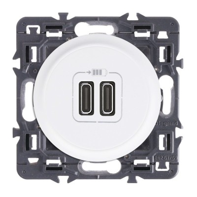 Legrand Céliane - Prise double chargeur USB - Type-C - Ensemble Blanc à composer - Réf : ZB045G