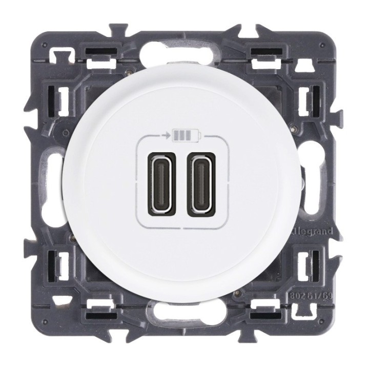 Legrand Céliane - Prise double chargeur USB - Type-C - Ensemble Blanc à composer - Réf : ZB045G