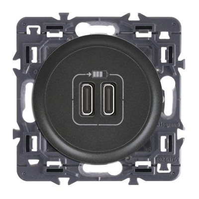 Legrand Céliane - Prise double chargeur USB - Type-C - Ensemble Graphite à composer - Réf : ZG045