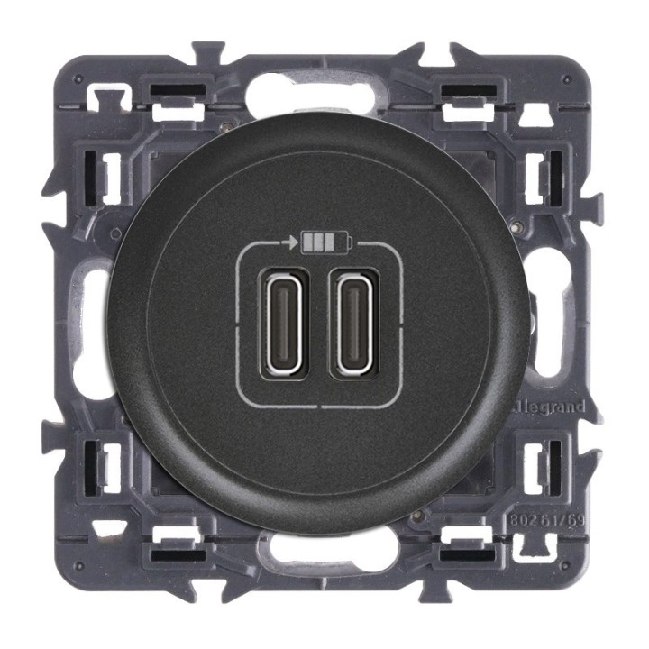 Legrand Céliane - Prise double chargeur USB - Type-C - Ensemble Graphite à composer - Réf : ZG045