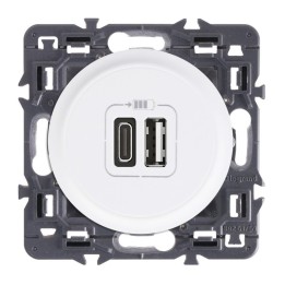 Legrand Céliane - Prise double chargeur USB - Type-A et C - Ensemble Blanc à composer - Réf : ZB046