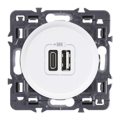 Legrand Céliane - Prise double chargeur USB - Type-A et C - Ensemble Blanc à composer - Réf : ZB046G