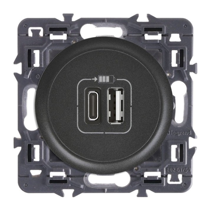 Legrand Céliane - Prise double chargeur USB - Type-A et C - Ensemble Graphite à composer - Réf : ZG046