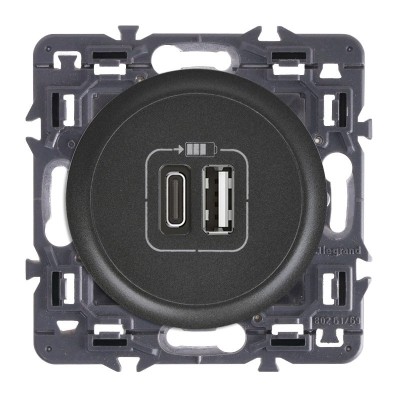 Legrand Céliane - Prise double chargeur USB - Type-A et C - Ensemble Graphite à composer - Réf : ZG046G