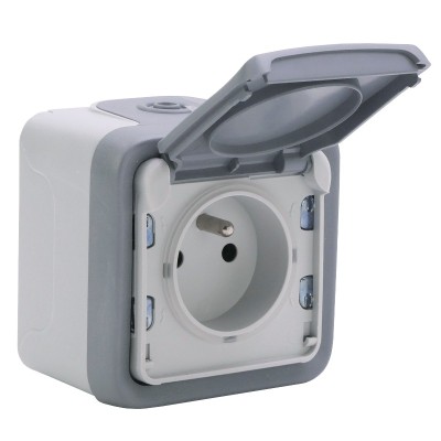 Legrand - Prise de courant et volet de protection IP 55 Plexo complet apparent - Gris - Réf : 069910