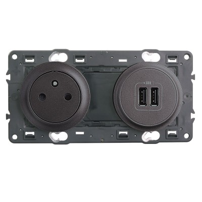 Legrand - Prise 2P+T + Prise Double USB - Ensemble Graphite à composer - Réf : 099538