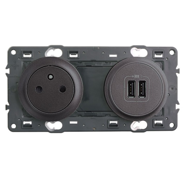 Legrand - Prise 2P+T + Prise Double USB - Ensemble Graphite à composer - Réf : 099538