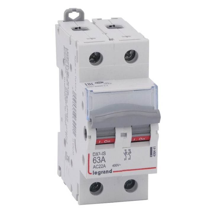 Legrand - Interrupteur-sectionneur DX³-IS - 2P 400 V~ - 63 A - 2 modules - Réf : 406441