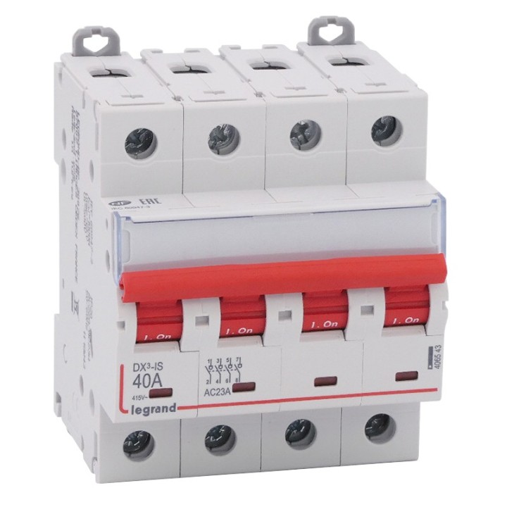 Legrand - Interrupteur-sectionneur DX³-IS à déclenchement - 4P 400 V~ - 40 A - 4 modules - Réf: 406543
