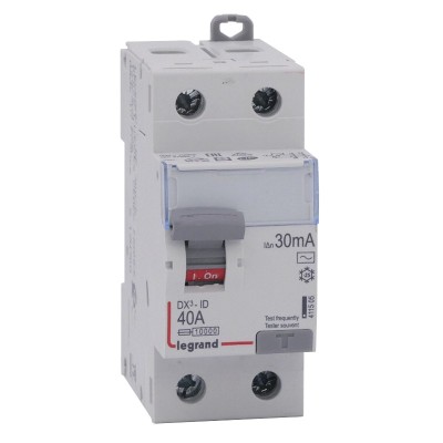 Legrand - Inter diff DX³-ID - vis/vis - 2P- 230V~ - 40A - type AC - 30mA - départ bas - 2M - Réf : 411505