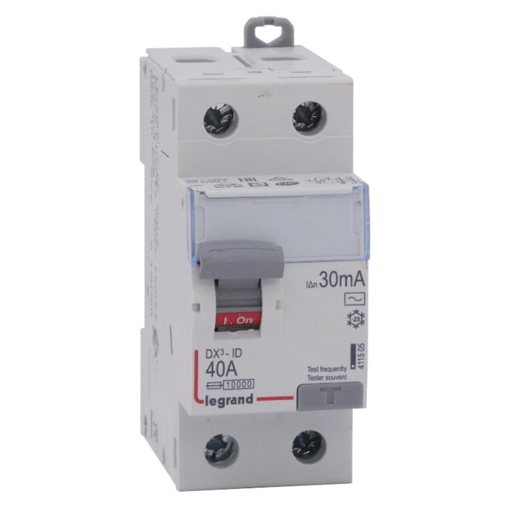 Legrand - Inter diff DX³-ID - vis/vis - 2P- 230V~ - 40A - type AC - 30mA - départ bas - 2M - Réf : 411505