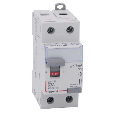 Legrand - Inter diff DX³-ID - vis/vis - 2P- 230V~ - 63A - type AC - 30mA - départ bas - 2M - Réf : 411506