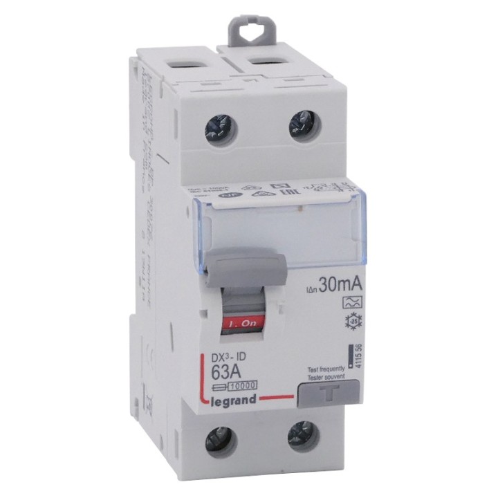 Legrand - Inter diff DX³-ID - vis/vis - 2P- 230V~ - 63A - type A - 30mA - départ bas - 2M - Réf : 411556