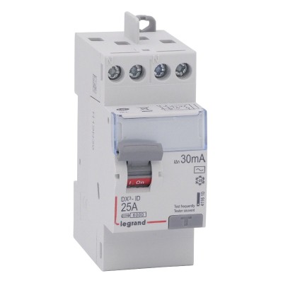 Legrand - Inter diff DX³-ID - vis/vis - 2P- 230V~ - 25 A - type AC - 30mA - départ haut - 2M - Réf : 411610