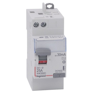Legrand - Inter diff DX³-ID - vis/auto - 2P - 230V~ - 25A - type AC - 30 mA - départ haut - 2M - Réf : 411631