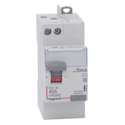 Legrand - Inter diff DX³-ID - vis/auto - 2P - 230V~ - 40A - type AC - 30mA - départ haut - 2M - Réf : 411632