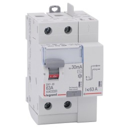 Legrand - Inter diff DX³-ID - vis/auto - 2P - 230V~ - 63A - type AC - 30mA - départ haut - 3M - Réf : 411633