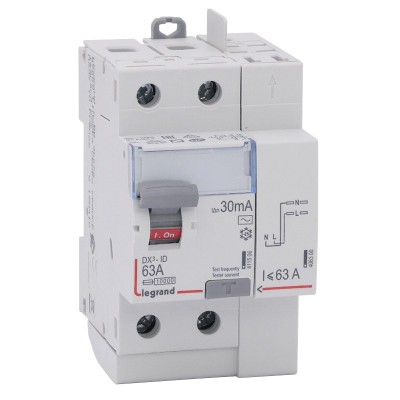 Legrand - Inter diff DX³-ID - vis/auto - 2P - 230V~ - 63A - type AC - 30mA - départ haut - 3M - Réf : 411633