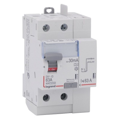 Legrand - Inter diff DX³-ID - vis/auto - 2P - 230V~ - 63A - type A - 30mA - départ haut - 3M - Réf : 411639
