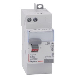 Legrand - Inter diff DX³-ID - arrivée haut à vis et départ haut auto - 2P 230V~ 63A typeA 30mA - 2 M - Réf : 411651