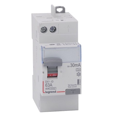 Legrand - Inter diff DX³-ID - arrivée haut à vis et départ haut auto - 2P 230V~ 63A typeA 30mA - 2 M - Réf : 411651