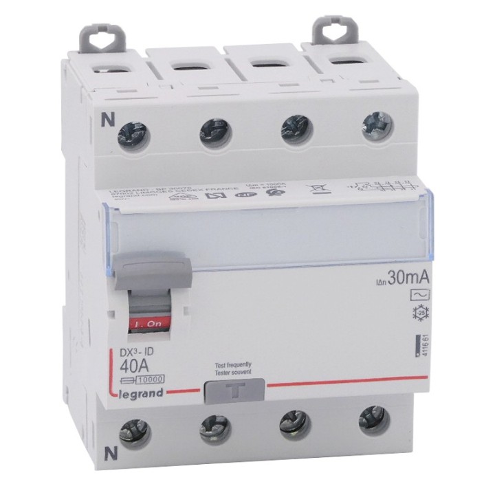 Legrand - Inter diff DX³-ID - vis/vis - 4P - 400V~ - 40A - type AC - 30mA - départ bas - 4M - Réf : 411661