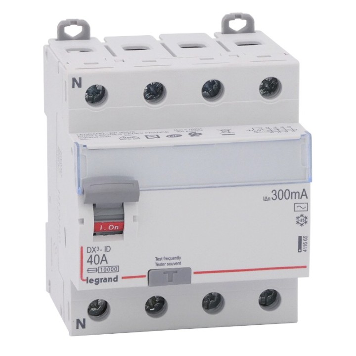 Legrand - Inter diff DX³-ID - vis/vis - 4P - 400V~ - 40A - type AC - 300mA - départ bas - 4M - Réf : 411665