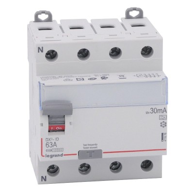 Legrand - Inter diff DX³-ID - vis/vis - 4P - 400V~ - 63A - type A - 30mA - départ bas - 4M - Réf : 411676