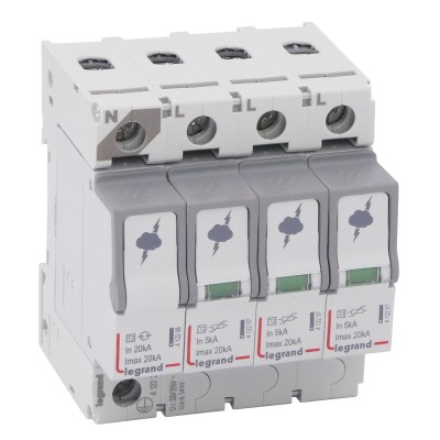 Legrand - Parafoudre basse tension T2- Imax 20 kA/pôle- 3P+N- 320 VA- 4 modules - Réf : 412225