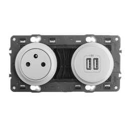 Legrand Céliane - Prise 2P+T + Prise Double USB - Ensemble Titane à composer - Réf : 099518