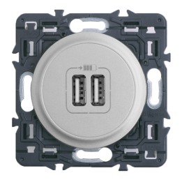 Legrand Céliane - Prise double chargeur USB - Ensemble Titane à Griffes - à composer - Réf : 099786G